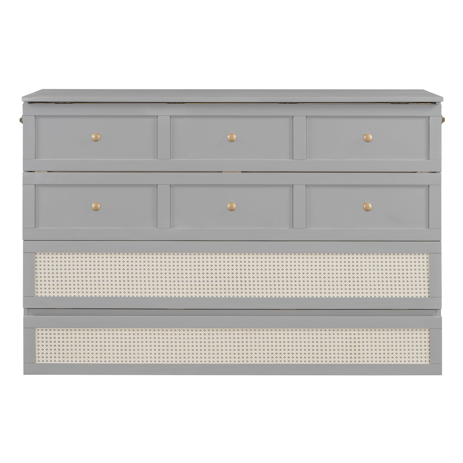 Queen Murphy Bed With Large Drawers,Gray Queen Gray Plywood