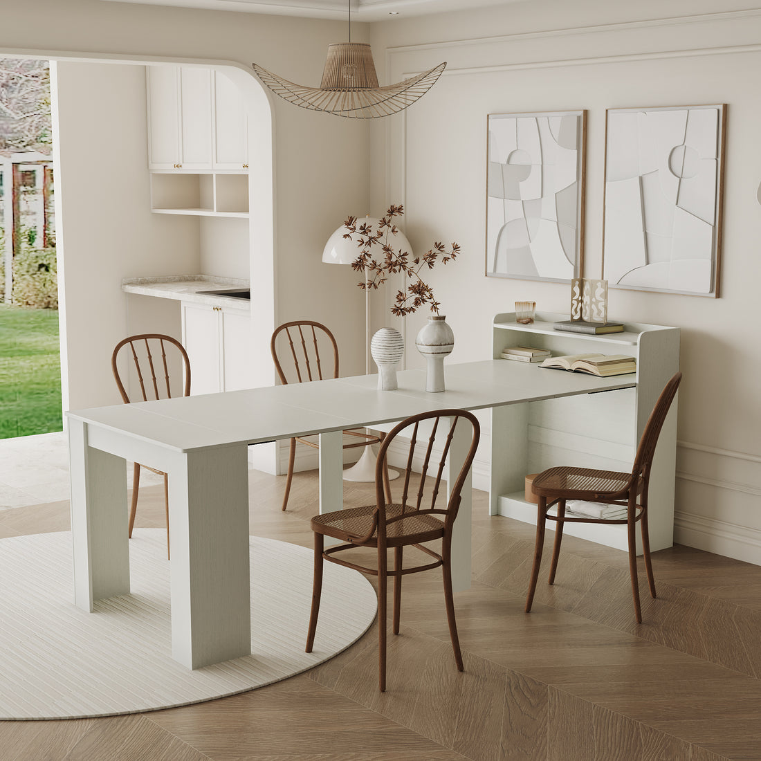 Modern Extendable Dining Table With Storage White Mdf