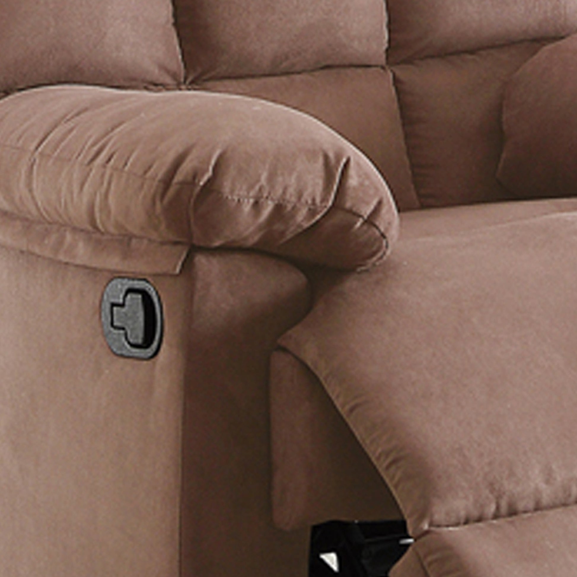 Plush Cushioned Recliner With Tufted Back And Roll Arms In Saddle Brown Brown Wood Metal