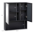 Kleankin Wall Mounted Medicine Cabinet, Bathroom Mirror Cabinet With Double Doors And Storage Shelves, Black Black Stainless Steel