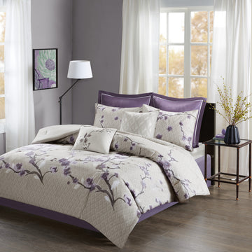8 Piece Cotton Comforter Set Purple Taupe Queen Queen Purple Taupe Polyester
