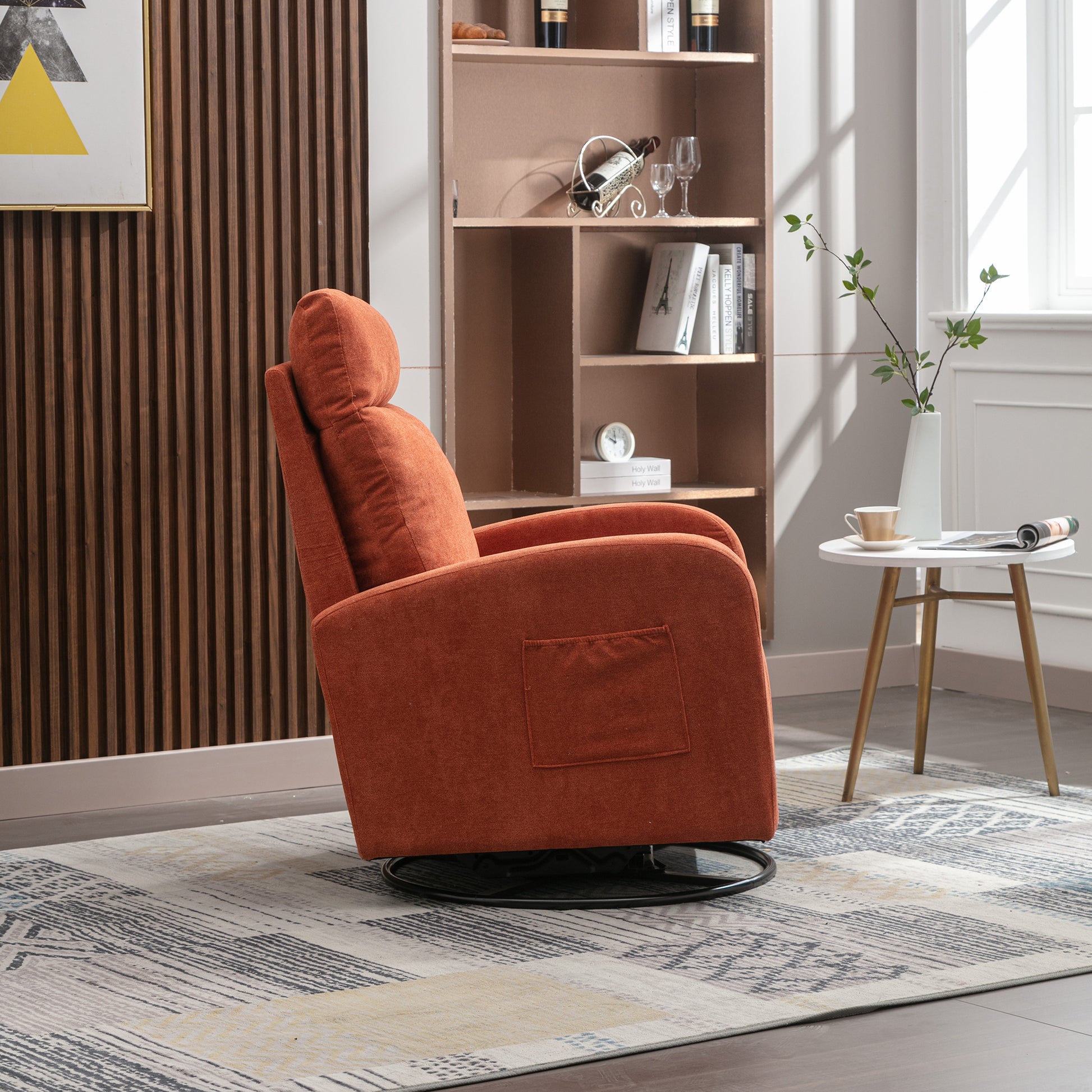 Jiada Upholstered Swivel Glider.Rocking Chair For Nursery In Orange.Modern Style One Left Bag Orange Primary Living Space Foam Metal