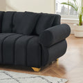 89 Inch Spring Wrapped Cushions, 3 Flannelette Sofas, Stylish Metal Feet And 4 Throw Pillows Make For A Modern Living Room Bedroom Black Velvet 3 Seat
