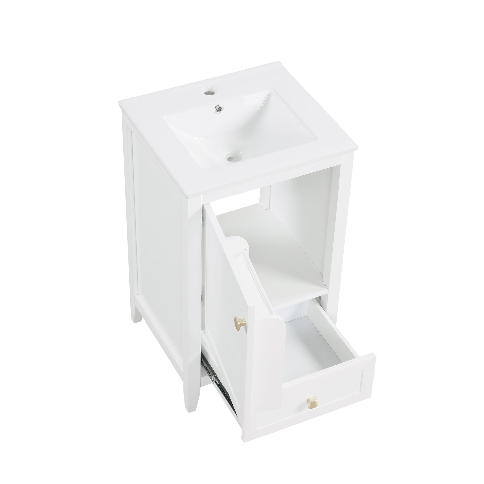 20" Bathroom Vanity With Sink, Bathroom Cabinet With Soft Closing Door, Storage Rack And A Drawer, White White Mdf