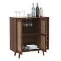 Bohemian Bar Cabinet, Natural Rattan Doors, Removable Wine Rack In Walnut Natural Walnut Boho Mdf