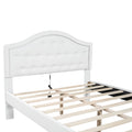 Full Size Upholstered Platform Bed With Tufted Headboard, Led And 2 Drawers, White Box Spring Not Required Full White Wood Bathroom Bed Frame Faux Leather Upholstered