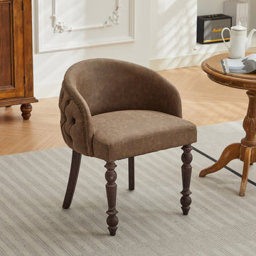 Hand Pulled Buckle Decoration Pu Dining Chair,Accent Leisure Chair, Mid Century Modern Arm Chair With Solid Wood Armrests And Legs, 1 Seat Cushioned Sofa For Living Room Bedroom,Brown Color,Sw1865Br Brown American Design Rubberwood Foam Pu