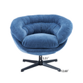 Chenille Upholstered 360 Swivel Club Chair Accent Chair With Removable Cushion, Round Office Chair With Black Metal Base, Cotton Material, Living Room, Bedroom, Reading Corner, Office Navy Blue