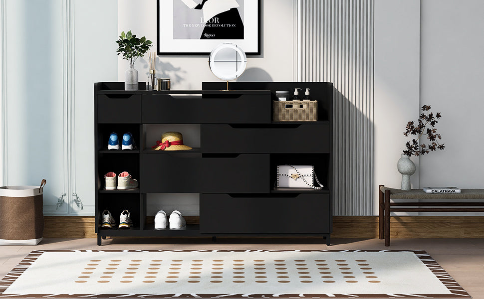 Shoe Storage Cabinet For Entryway With Drawers And Shelves, Modern Shoe Organizer Cabinet, Free Standing Shoe Rack For Hallway, Living Room Black Mdf