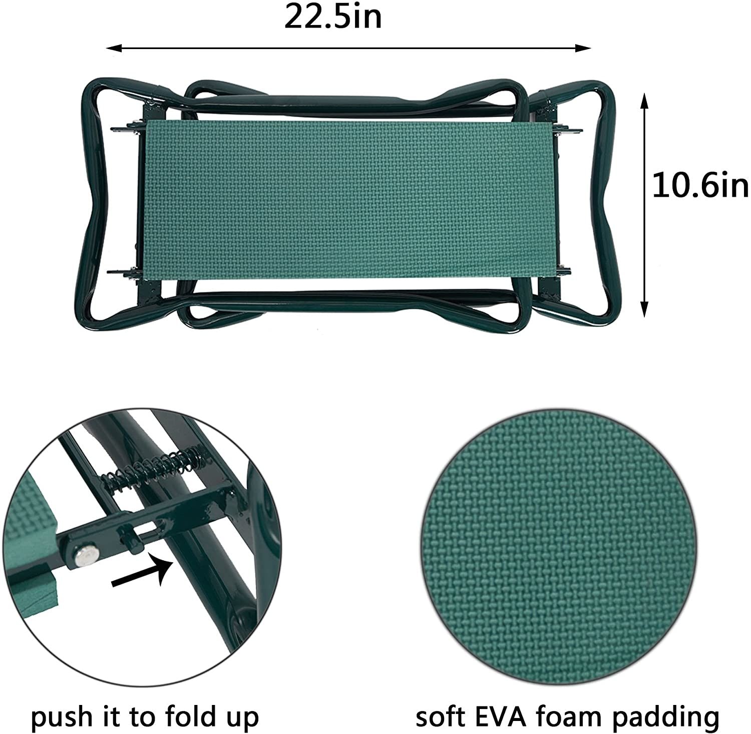 Garden Kneeler & Seat Folding Multi Functional Steel Garden Stool With Tool Bag Eva Kneeling Pad Green Metal