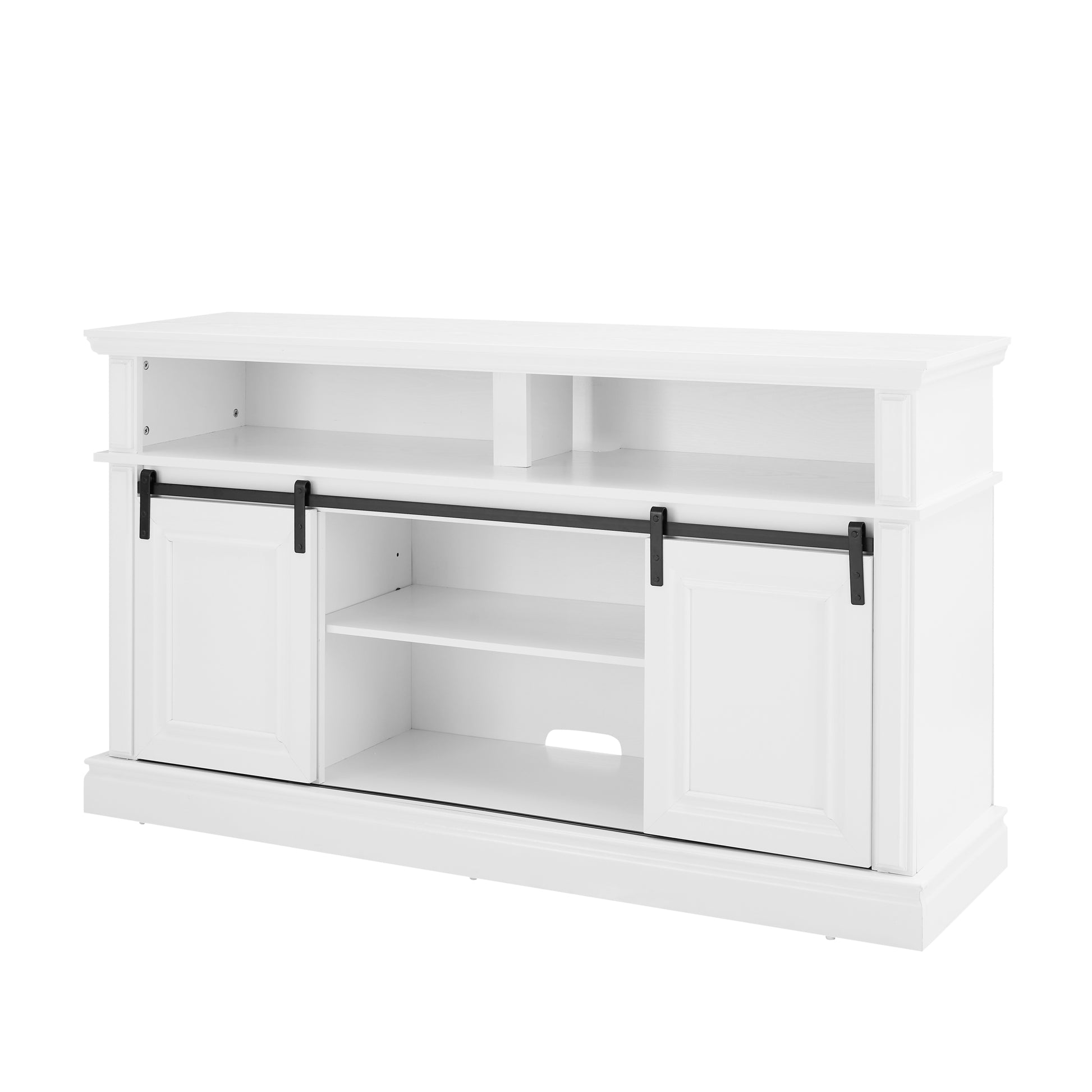 Media Console Table With Storage Cabinet, Mid Century Style Entertainment Tv Table, Multipurpose Sliding Door Tv Cabinet Large Storage Space, 58.11"W*15.79"D*32.36"H Antique White Antique White 60 69 Inches 60 69 Inches 60 Inches Mdf