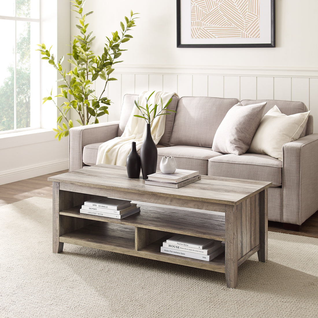 Coastal Grooved Panel Coffee Table With Lower