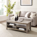 Coastal Grooved Panel Coffee Table With Lower Shelf Grey Wash Gray Wash Mdf Mdf