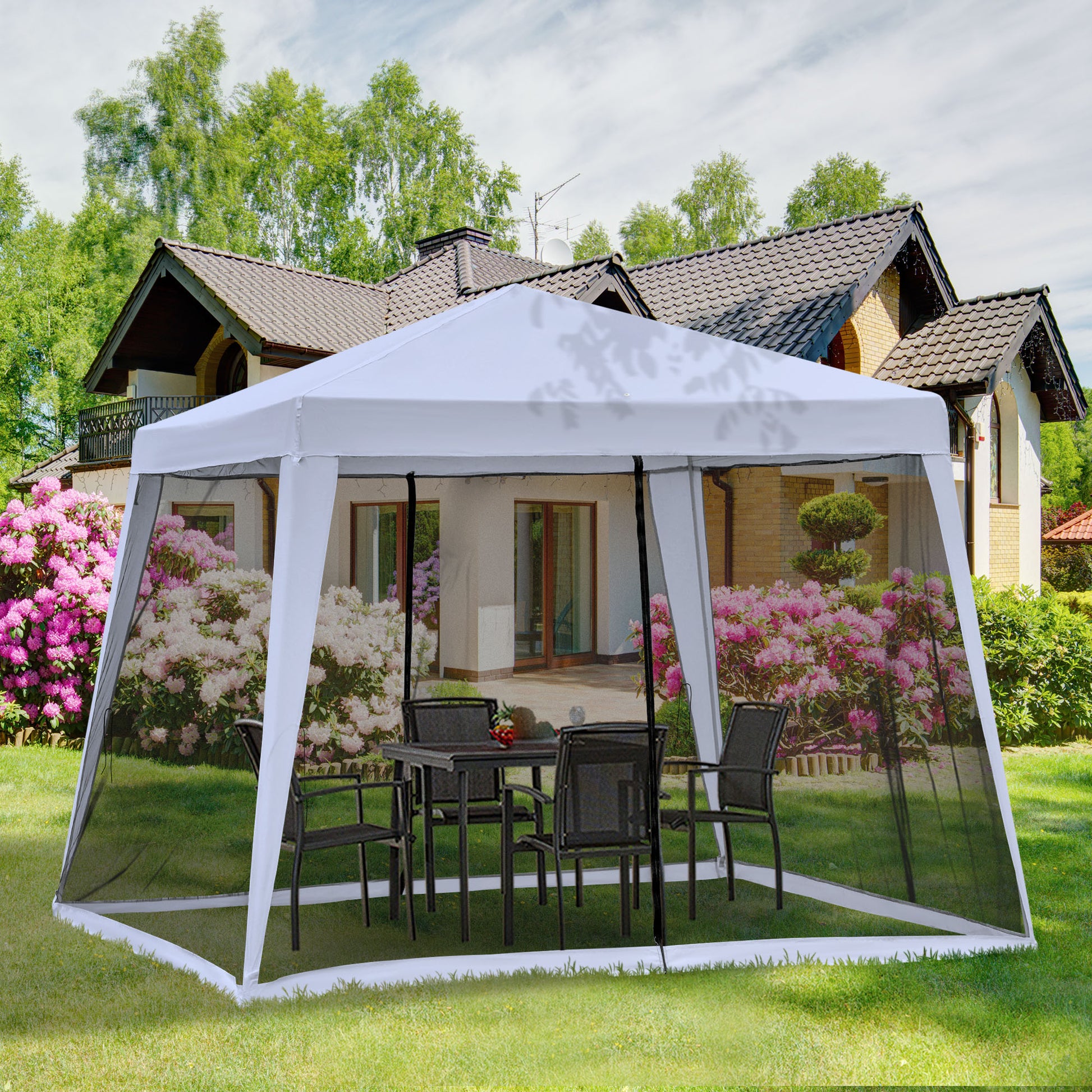 Outsunny 10'X10' Outdoor Canopy Tent, Slant Leg Sun Shelter With Mesh Sidewalls, Patio Tents For Parties, Grey Grey Steel