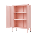 Pink Steel Double Door Cabinet With Handles, With Removable Dividers And Adjustable Height. Suitable For Living Room, Office, Bedroom, Study And Other Places. 3 4 Shelves Pink Metal