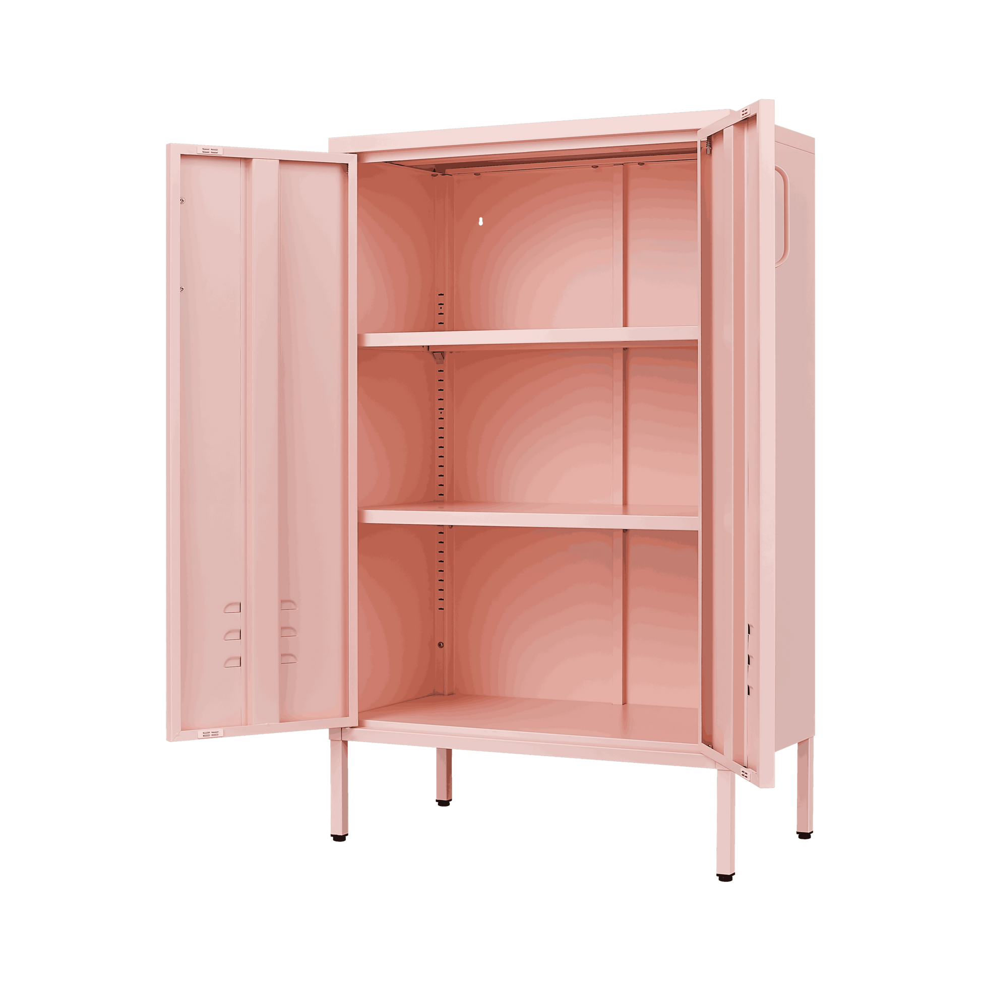 Pink Steel Double Door Cabinet With Handles, With Removable Dividers And Adjustable Height. Suitable For Living Room, Office, Bedroom, Study And Other Places. 3 4 Shelves Pink Metal