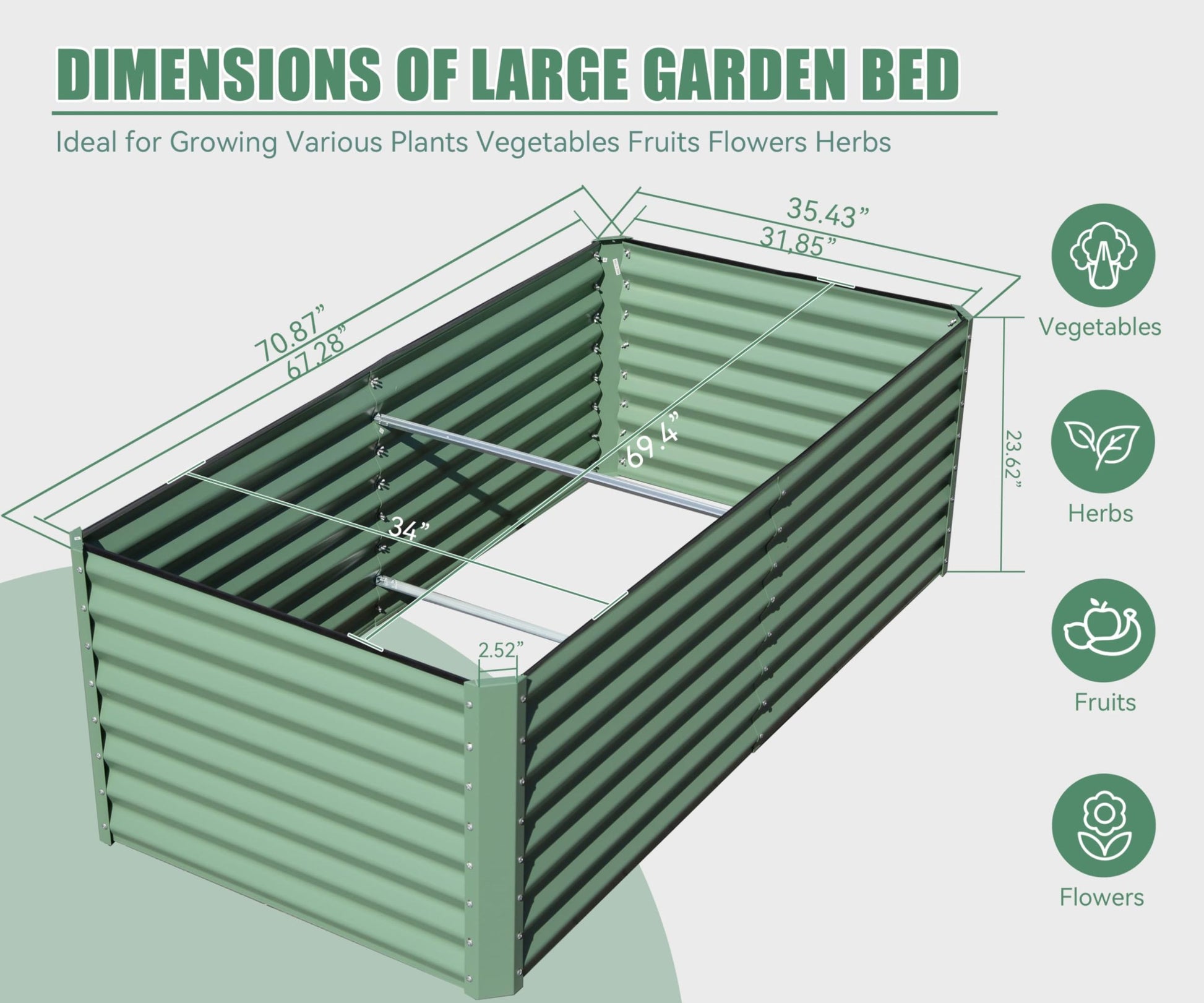 6X3X2Ft Galvanized Raised Garden Bed, Outdoor Planter Garden Boxes Large Metal Planter Box For Gardening Vegetables Fruits Flowers,Green Green Garden & Outdoor Steel