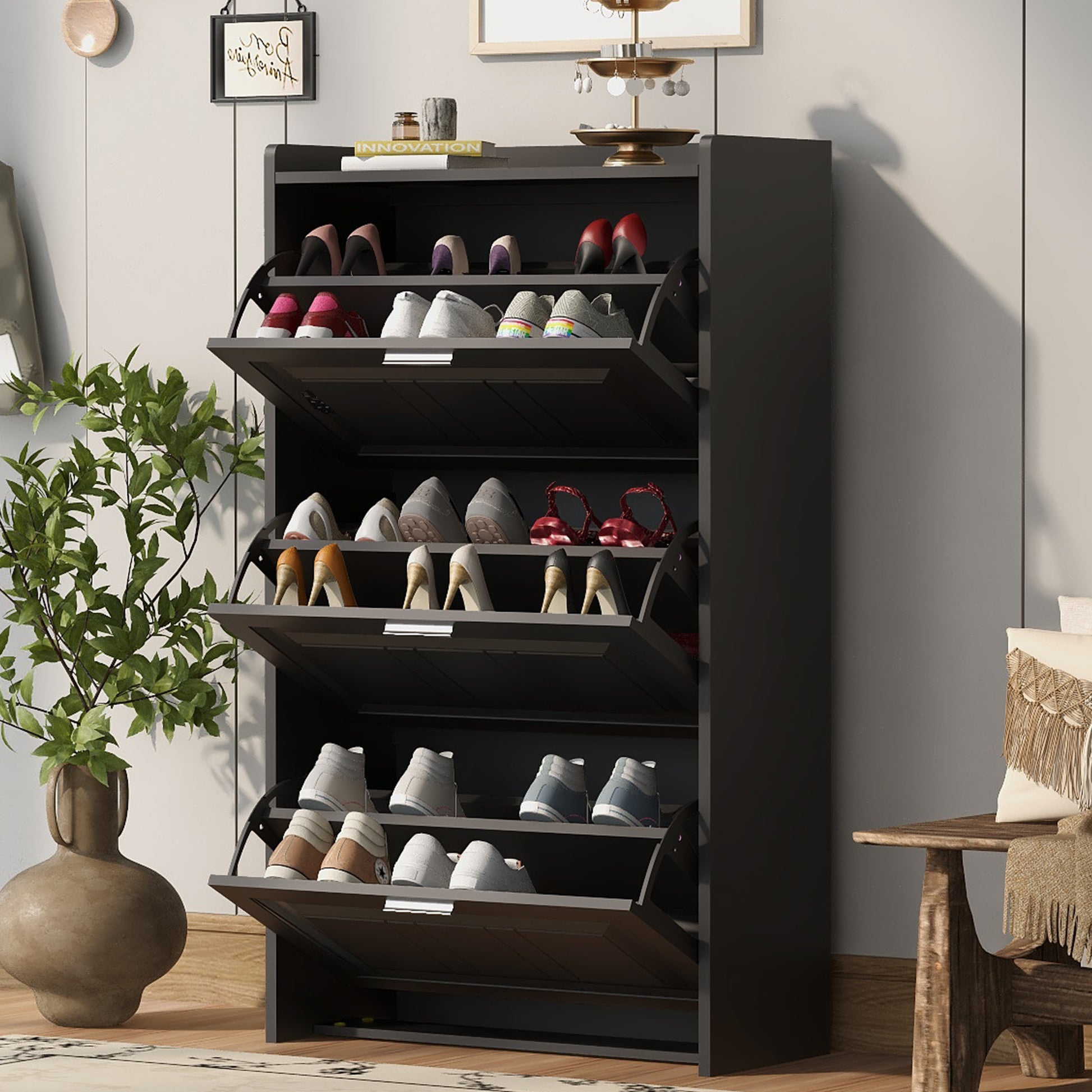 Shoe Storage Cabinet For Entryway With 3 Flip