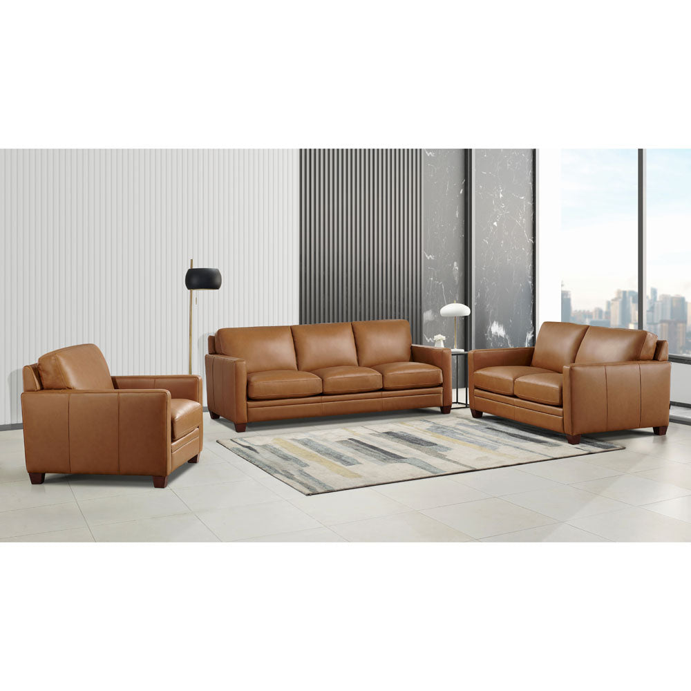 Naples Leather Sofa Cognac Down Filling Genuine Leather 3 Seat