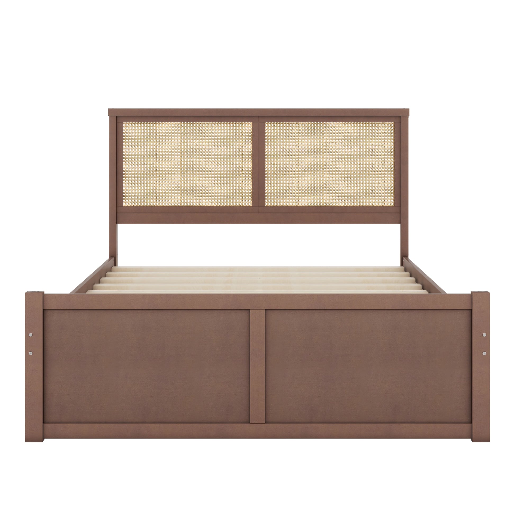 Queen Size Wood Storage Platform Bed With 4 Drawers, Rattan Headboard, Espresso Box Spring Not Required Queen Antique Espresso Wood Bedroom Bed Frame Wood Rattan