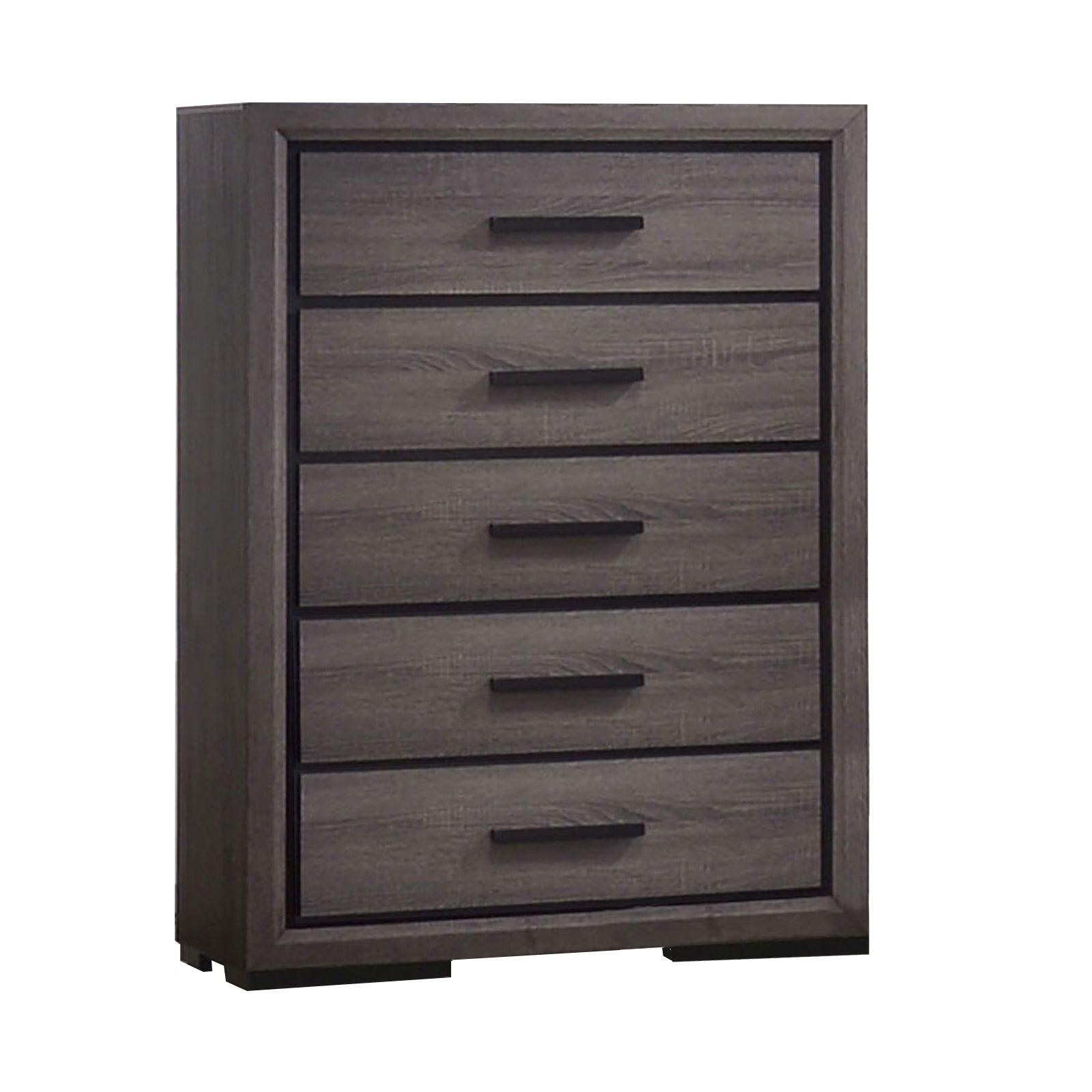 Wooden Chest With 5 Drawers And Finger Pull Handle, Gray And Black Black Gray Wood