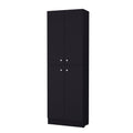 Cameron Pantry Cabinet With 4 Doors And 5 Hidden Shelves Freestanding Black Kitchen Modern Particle Board Engineered Wood