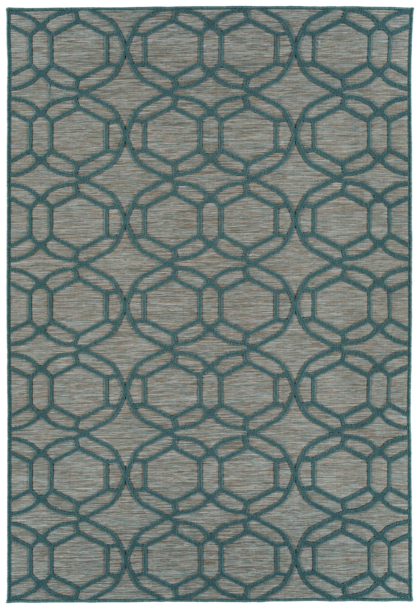 Contemporary, Transitional, Geometric, Textured, High Low Cut & Loop 2' X 3' Rectangle Throw Rug Teal Polypropylene