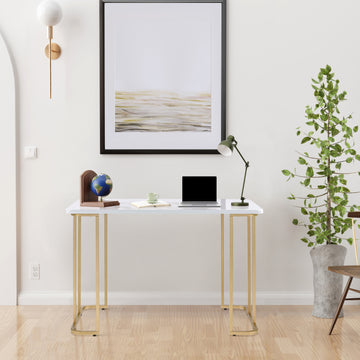 White And Gold Writing Desk White Gold Computer Desk Office Rustic Rectangular Desk Wood Metal Sled