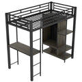 Twin Size Metal Loft Bed With Built In Wardrobe, Desk And Shelves, Black Expected Arrival Time: 9.3 Box Spring Not Required Twin Black Mdf Metal