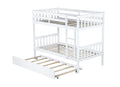 Twin Over Twin Rubber Wood Bunk Bed With Trundle, Convertible Into 2 Twin Size Beds, Twin Size Bunk Bed With Ladder And Safety Guardrails, White Twin White Rubber Wood