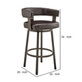 Jack 26 Inch Counter Height Bar Stool, Swivel Chair, Faux Leather, Brown Black Metal