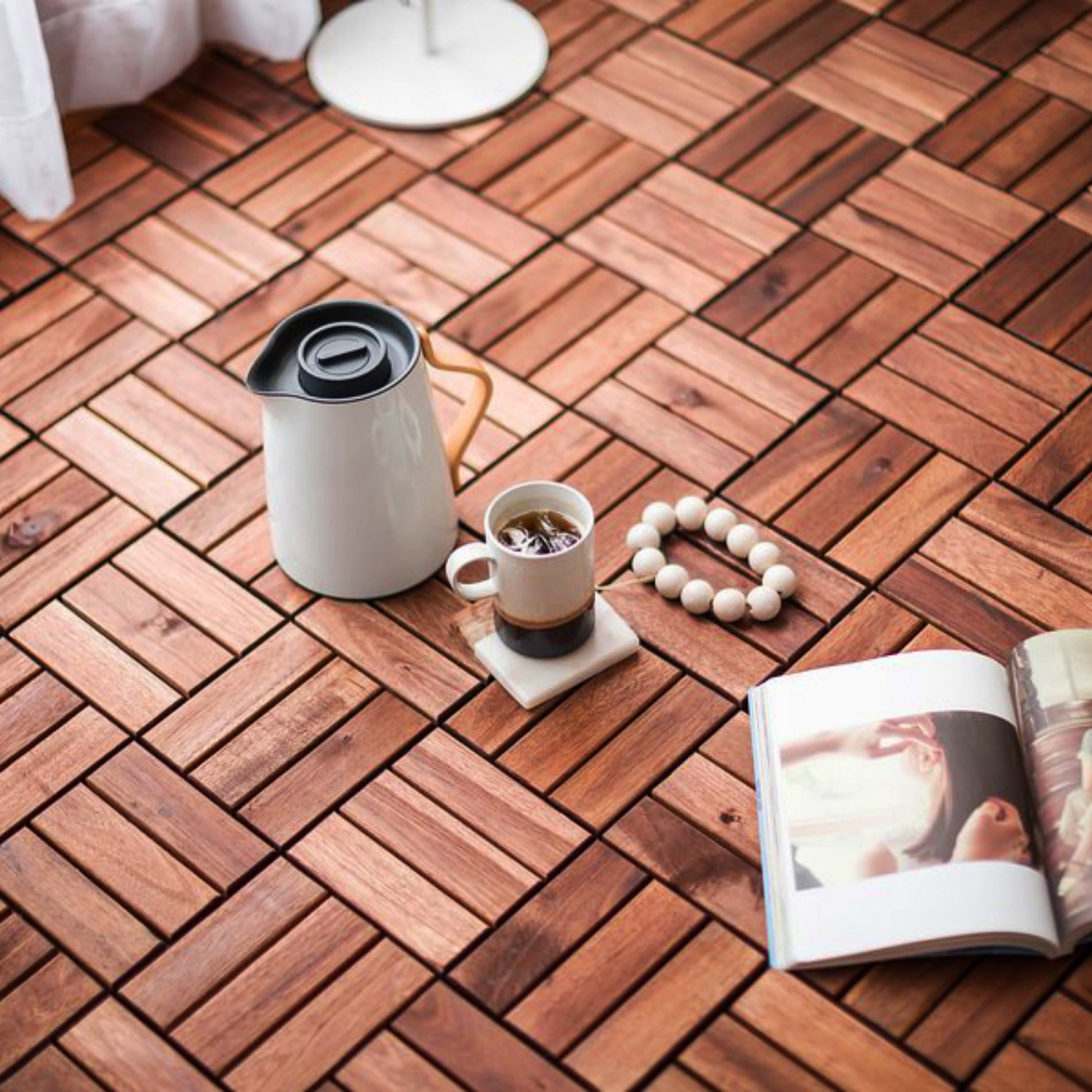 Acacia Wood Interlocking Deck Tiles Checker Pattern, 10Pcs 12" X 12" Square Brown Acacia Hardwood Outdoor Flooring For Patio, Bancony, Pool Side,.. Brown Garden & Outdoor Acacia Wood