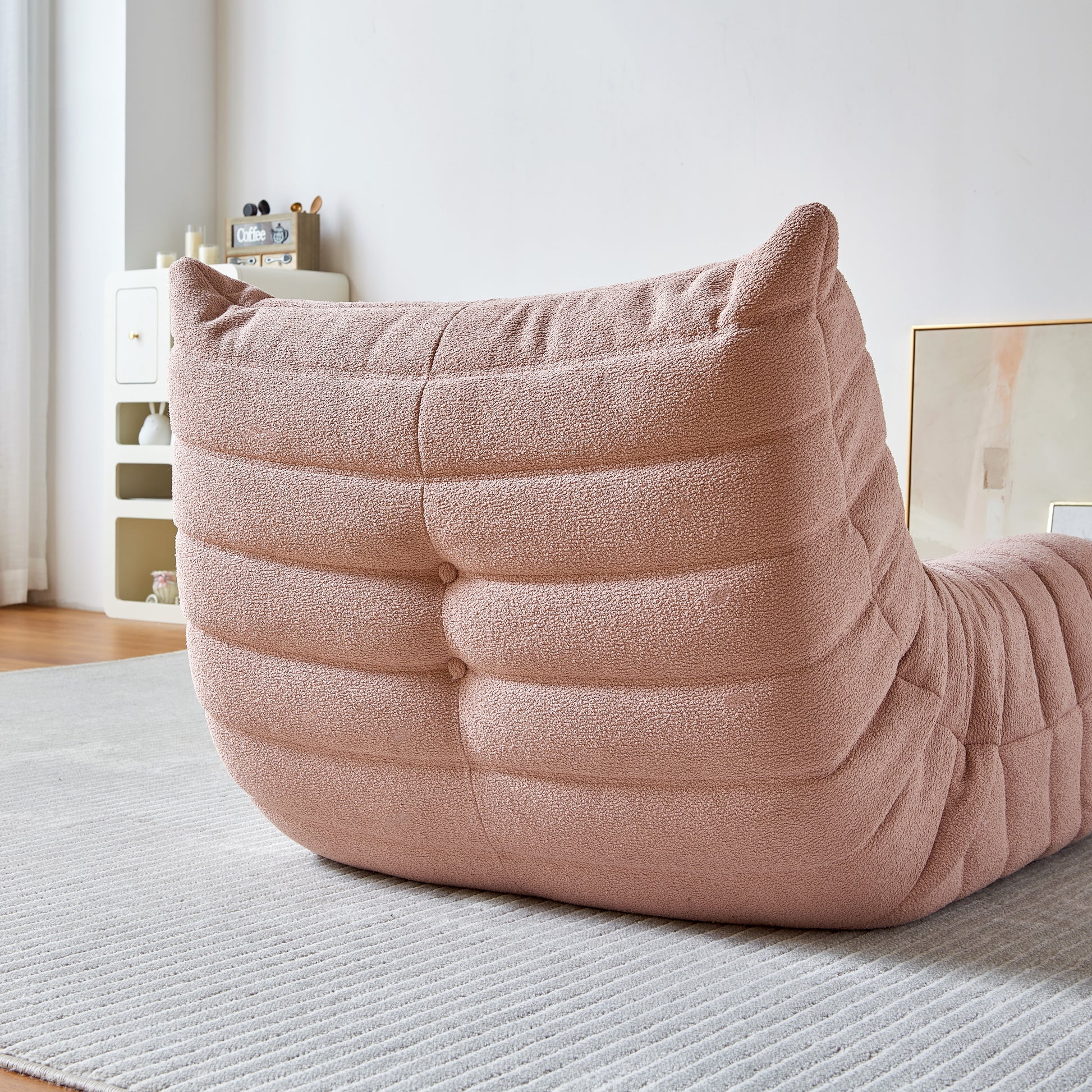 Teddy Fabric Fireside Chair, Lazy Floor Sofa Couches,Modern Armless Floor Lounge Chair, Comfy Accent Bean Bag Couch, Single Corner Chair Sofa For Living Room Bedroom Salon Office, 1Seat Pink Foam