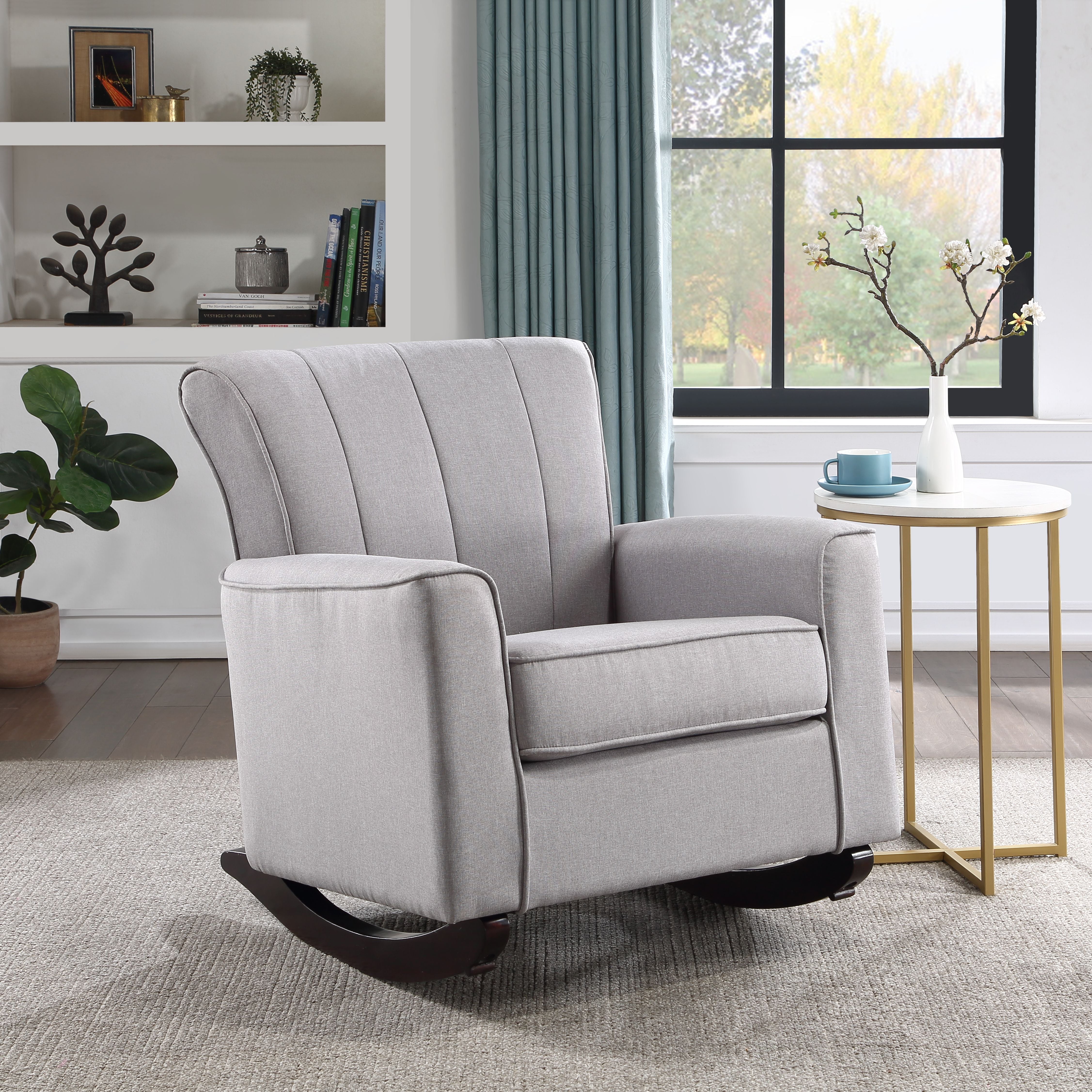 Light Grey Rocking Chair With Track Arm Cushion Solid Light Grey Prima