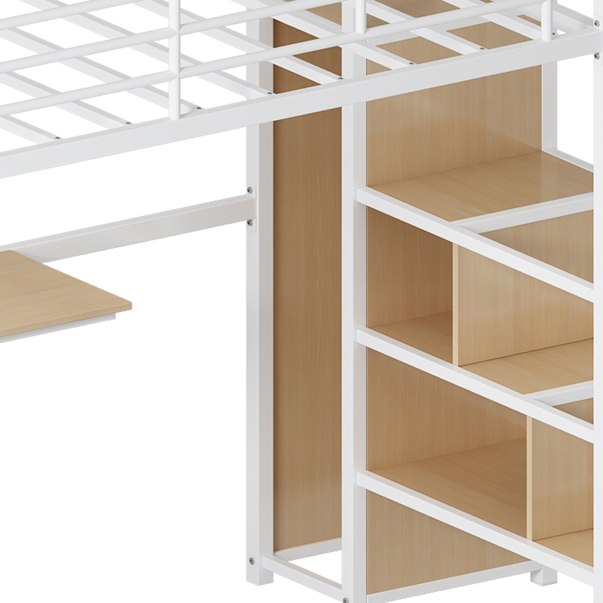 Twin Loft Bed With Desk And Storage Wardrobe, Heavy Duty Loft Bed With Stairs And Metal Grid, Twin Size Loft Bed, No Box Spring Needed, White Loft Bed Twin Size White Box Spring Not Required Twin
