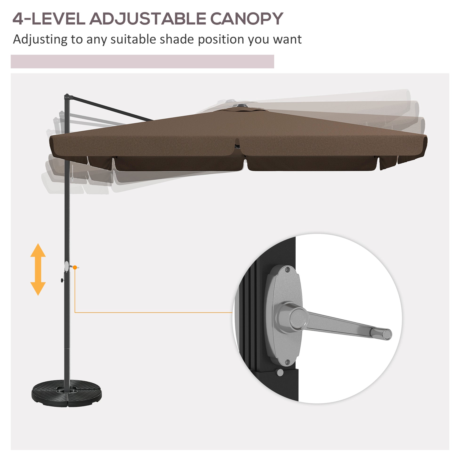 Outsunny 10' Cantilever Patio Umbrella, Square Offset Umbrella With Tilt, Crank, Cross Base, Aluminum Pole And Air Vent, Hanging Umbrella For Garden, Pool, Backyard, Tan Brown Aluminum