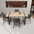 Mdf Light Wood Dining Table And Modern Dining Chair 4 Piece Set, Medieval Wooden Kitchen Dining Table Set, Rectangular Metal Base, Dining Table And Suede Chair Grey Brown Mdf