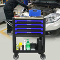 4 Drawers Multifunctional Tool Cart With Wheels And Wooden Top Blue Black Blue Metal