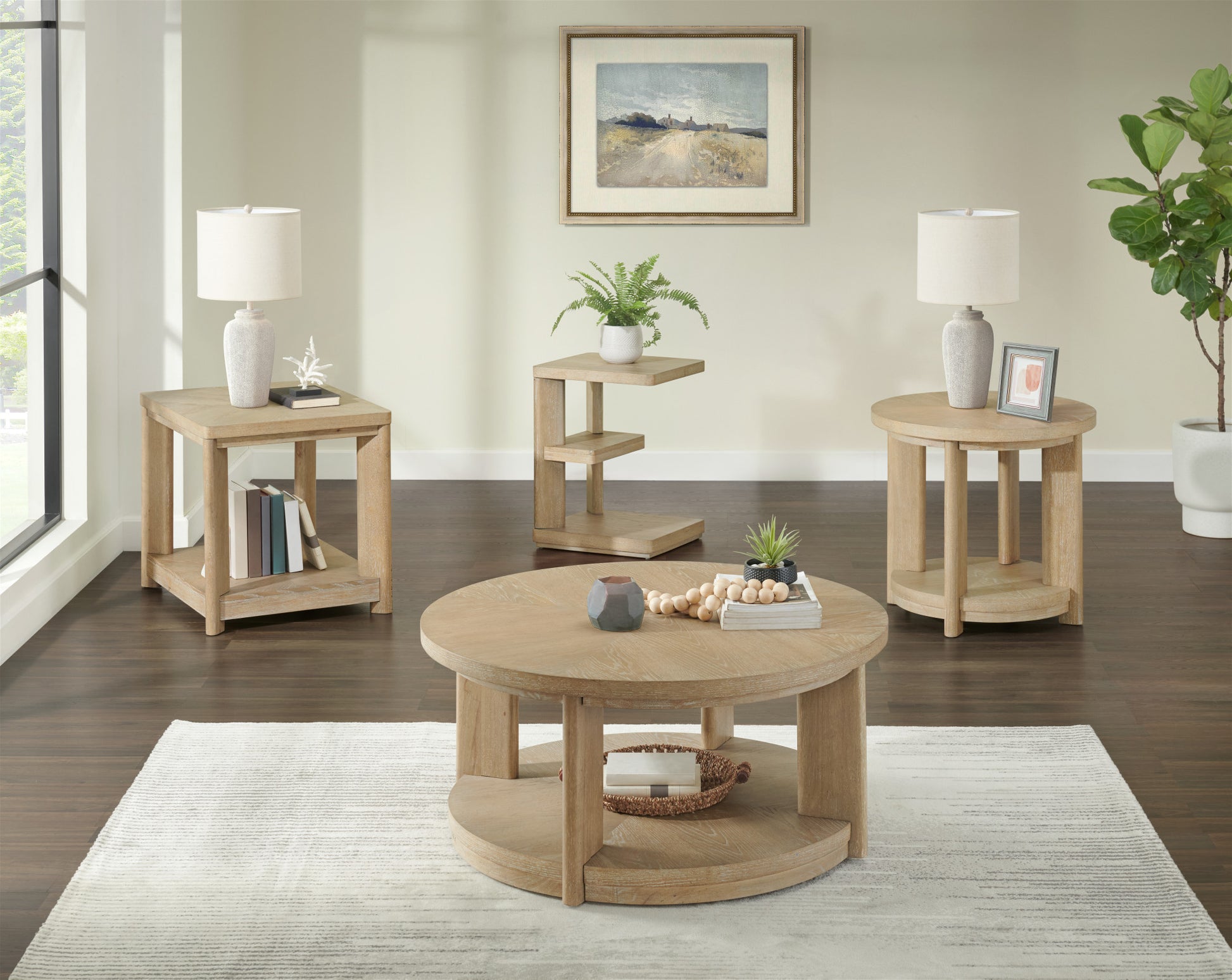 C Tan Round Accent Table Tan Solid Wood