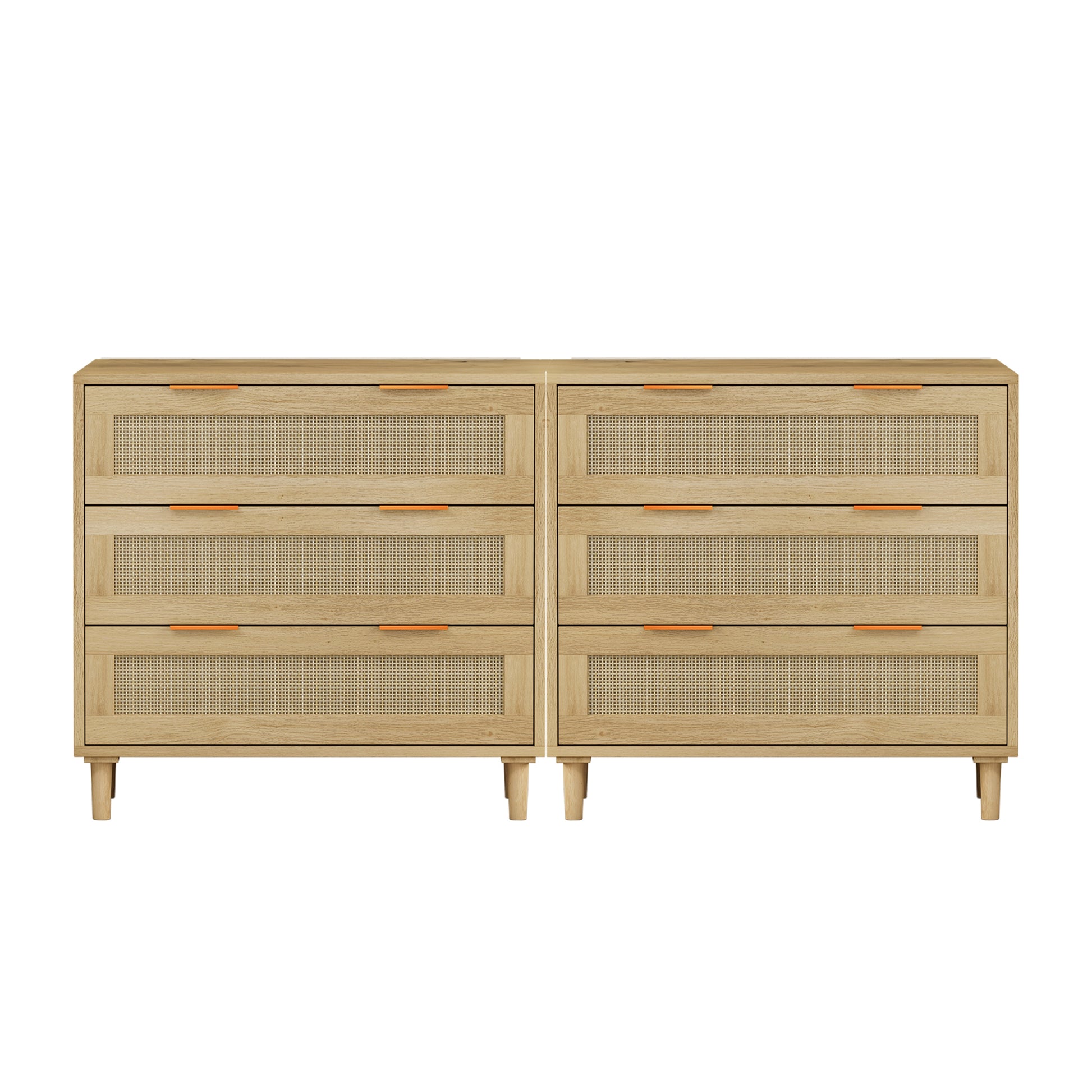 3 Drawers Rattan Storage Cabinet Rattan Drawer Set Of 2 ,For Bedroom,Living Room,Dining Room,Hallways,Oak Oak Primary Living Space Mdf