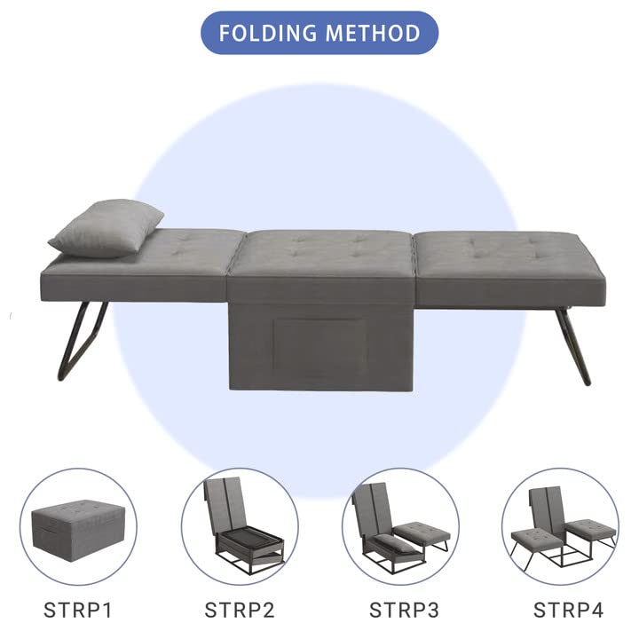 Sofa Bed,Chair Bed,Sleeper Couch,4 In 1 Multi Function Folding Ottoman Bed With Slide Storagepocket For Living Room,Bedroom,Hallway Dark Gray Espresso Bedroom Mid Century Modern Oak Upholstered Fabric