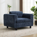 Modern Oversized Armchair Comfy Accent Chair Single Sofa For Living Room Bedroom Office Apartment, Woven Velvet Fabric, Blue Blue Wood