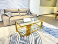 Golden Stainless Steel Coffee Table, Double Layer, Clear Tempered Glass Coffee Table, For Bed Room, Living Room Clear,Gold Modern Open Storage Rectangular Stainless Steel,Tempered Glass