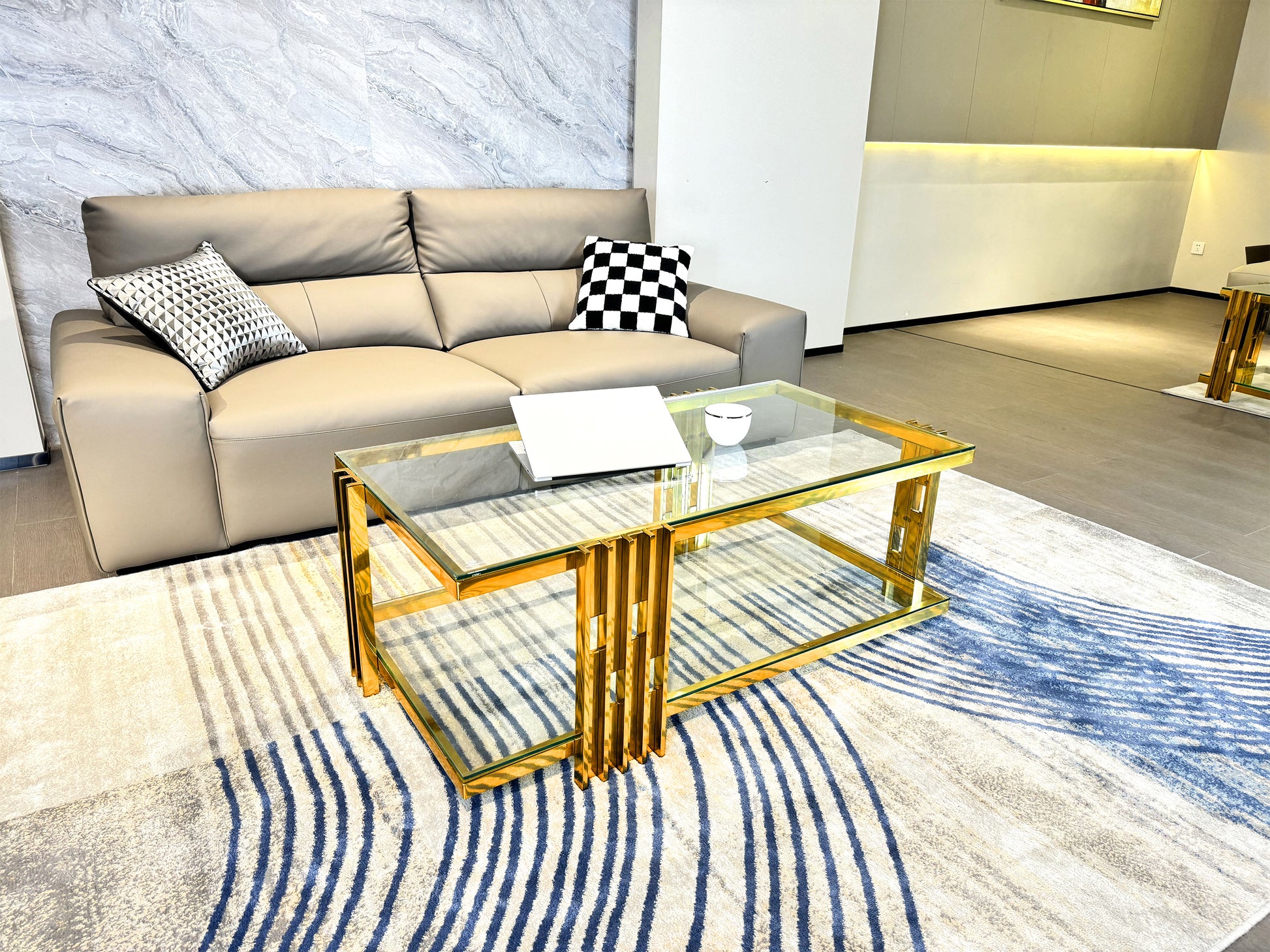 Golden Stainless Steel Coffee Table, Double Layer, Clear Tempered Glass Coffee Table, For Bed Room, Living Room Clear,Gold Modern Open Storage Rectangular Stainless Steel,Tempered Glass