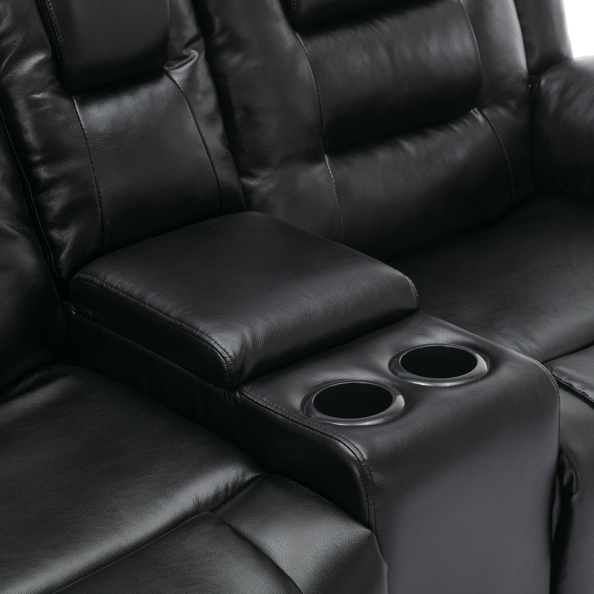 2 Seater Home Theater Recliner Manual Recliner Chair With A Storage Box And Two Cup Holders For Living Room,Bedroom, Black Old Sku:Pp302954Aab Black Foam Pu Leather