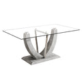 Table And Chair Set, Large Modern Rectangular Glass Table, Can Accommodate 6 8 People, Equipped With A 0.39 Inch Tempered Glass Tabletop And Large Mdf Table Legs, Comfortable And Soft Chairs. Transparent Glass