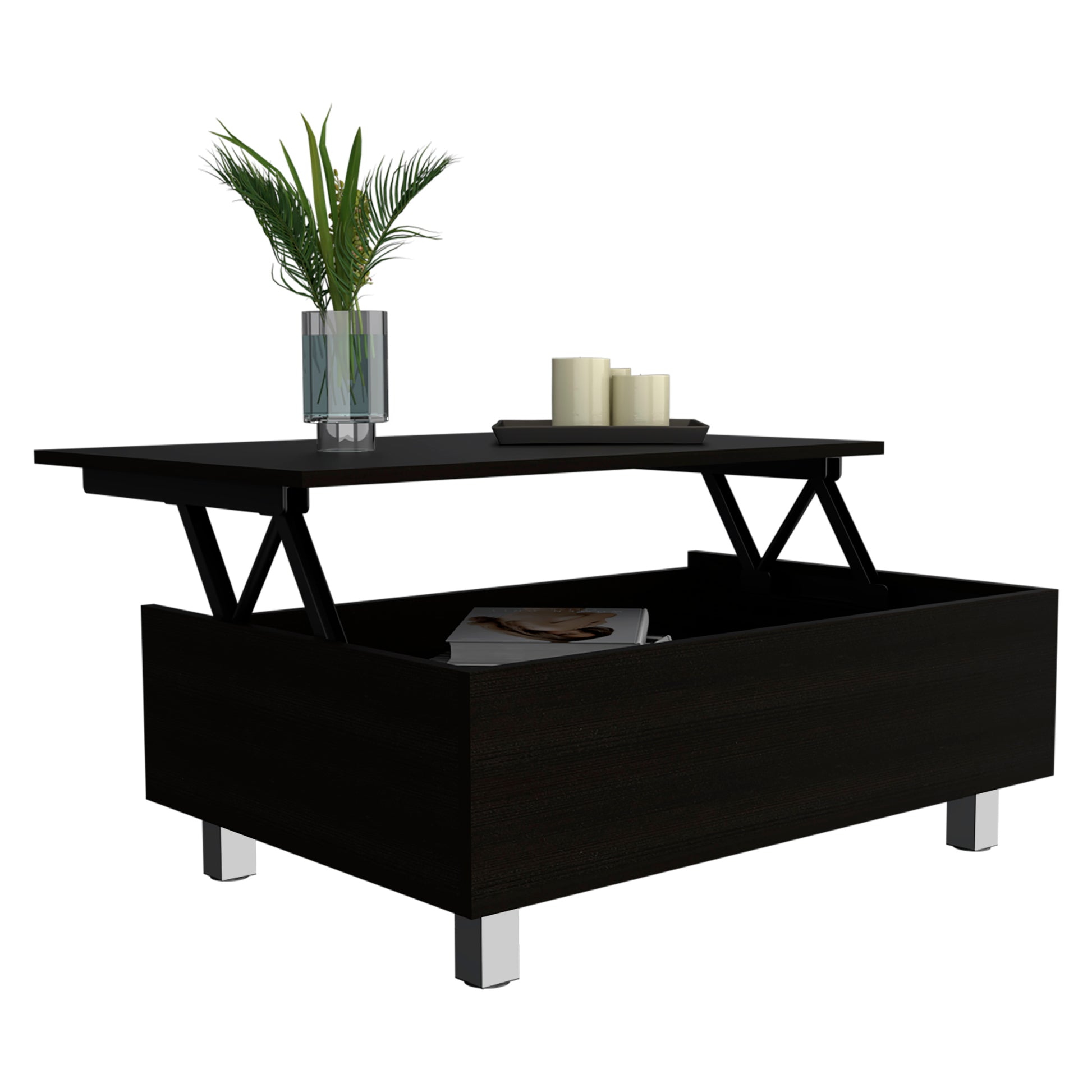 Aran Lift Top Coffee Table, Storage Compartment, Black Black Particle Board Particle Board