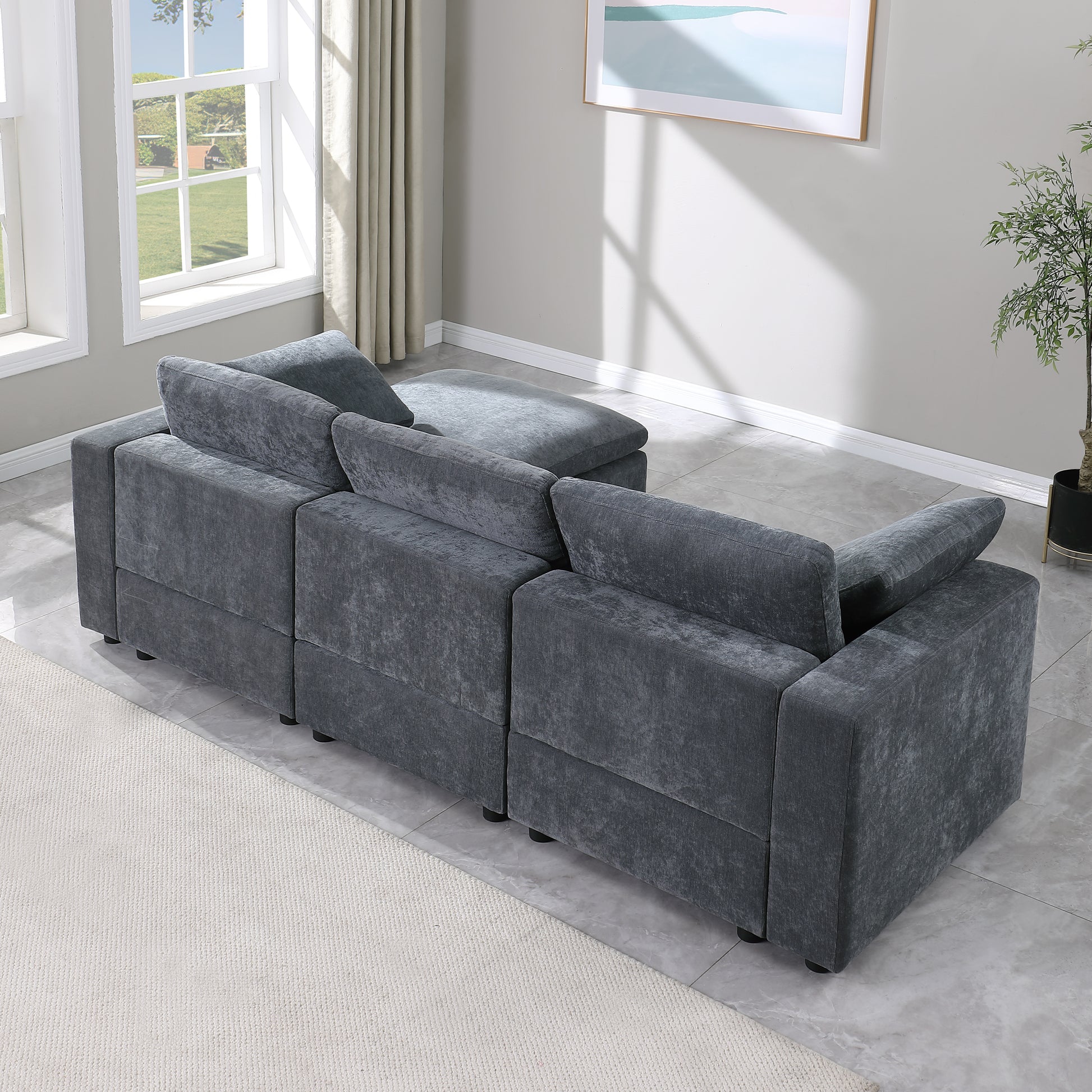 Modular Sectional Sofa, Convertible Sofa Couch, Modular Sectionals With Ottomans, 4Seat Sofa Couch With Reversible Chaise For Living Room. Chenille Grey Grey Fabric 4 Seat