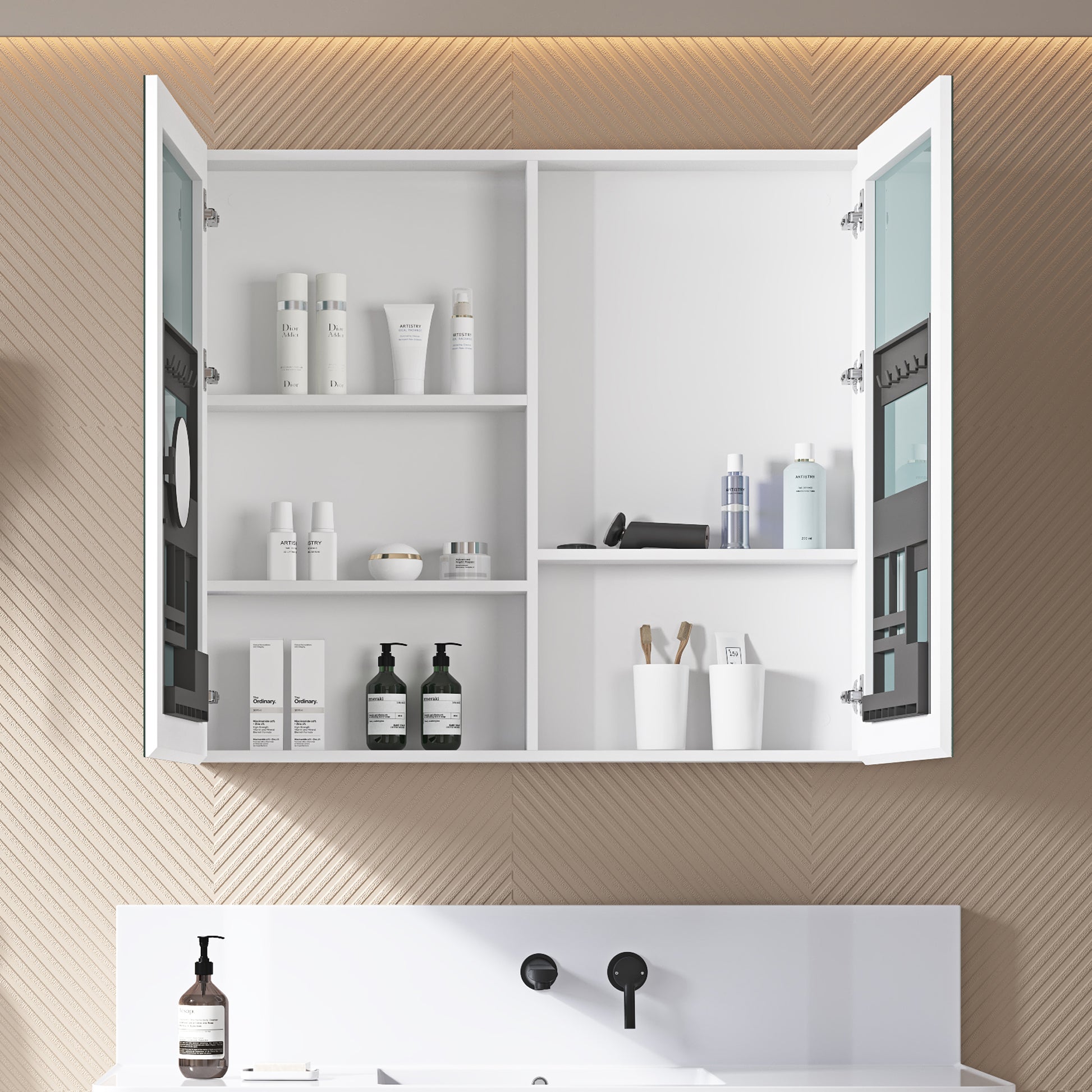 40'' W X 36'' H Surface Frameless Mirror Medicine Cabinet, Beveled Mirror Edges Bathroom Medicine Cabinet White Engineered Wood