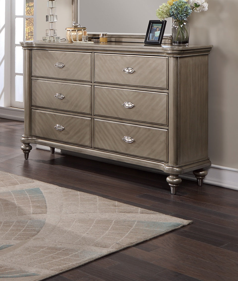 Luxury Antique Silver Champagne Finish Dresser W Mirror Storage Space Drawers Bedroom Furniture Antique Silver Bedroom Contemporary,Industrial,Modern,Transitional Rubberwood Solid Wood